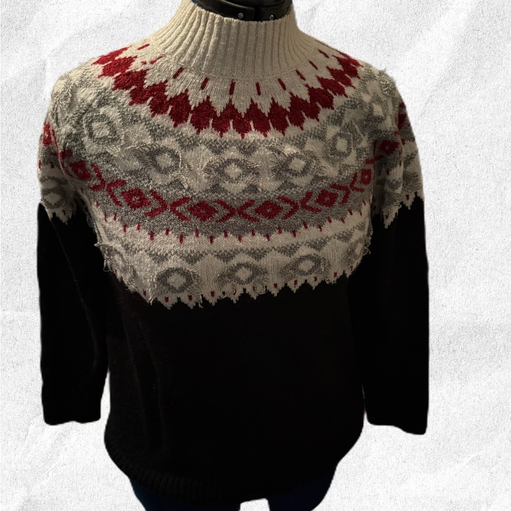 J. Jill Black and Red Fair Isle Sweater
